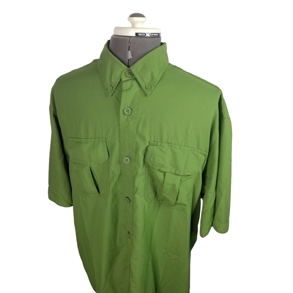 Duluth Trading Co Button Down Shirt Men's Size‎ LARGE Green PIT TO PIT 24 IN